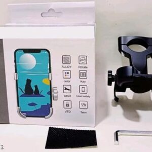 Adjustable alloy phone holder with 360-degree rotation for bikes, cars, and desks